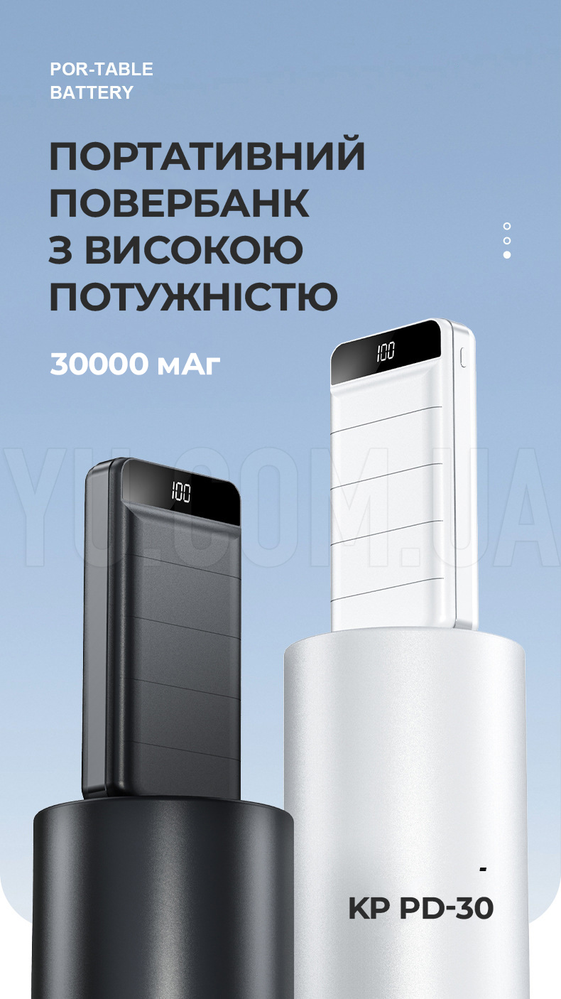 Зовнішній акумулятор (power bank) 30000мАг KP PD-30 портативний повербанк з високою потужністю Зовнішній акумулятор (power bank) 30000мАг KP PD-30 портативний повербанк з високою потужністю